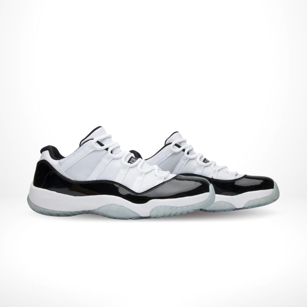 Angled front view of a full pair of Air Jordan 11