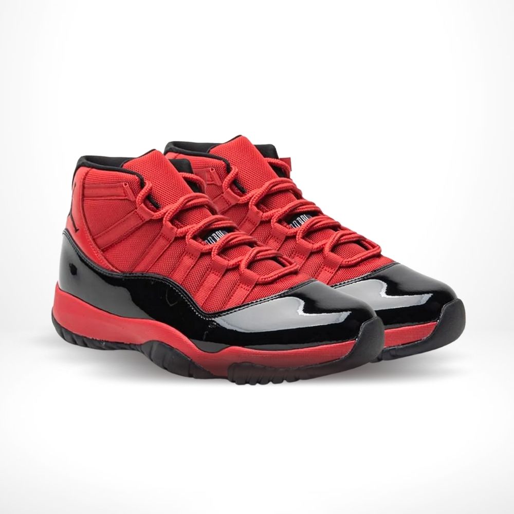 Angled front view of a full pair of Air Jordan 11
