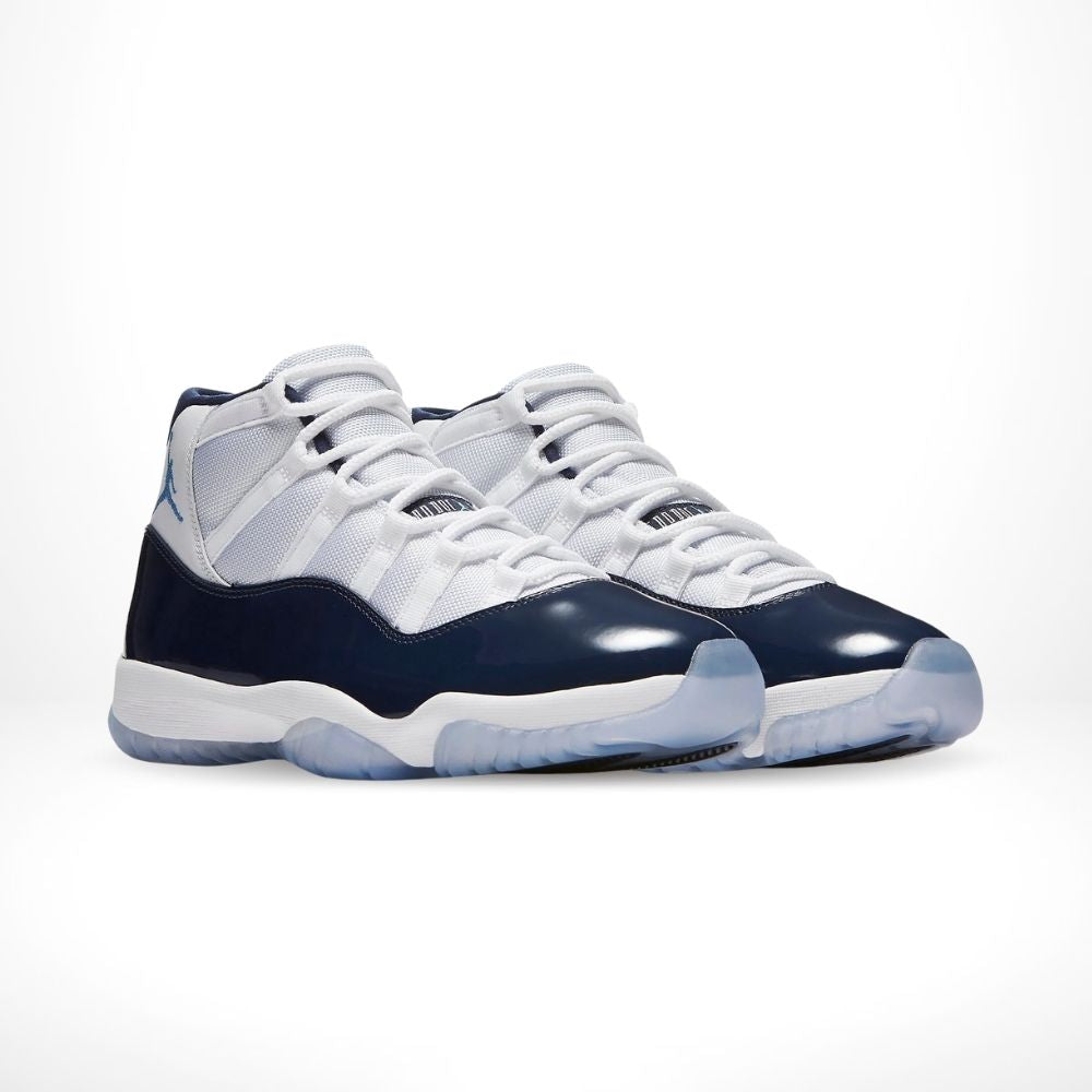 Angled front view of a full pair of Air Jordan 11