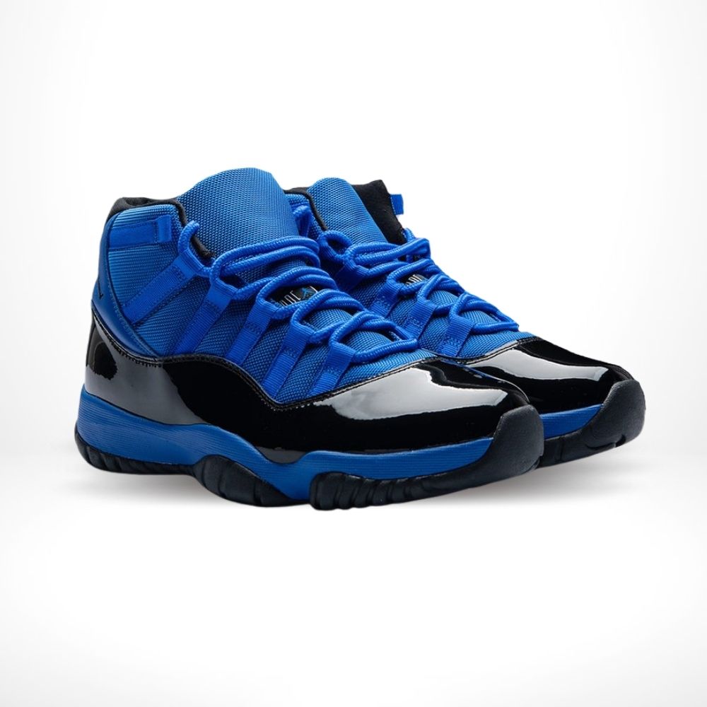 Angled front view of a full pair of Air Jordan 11