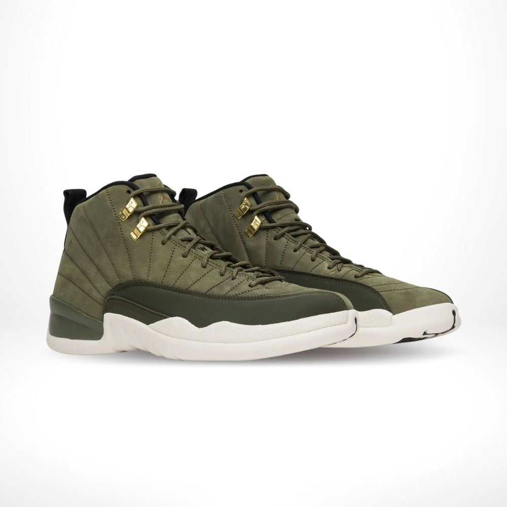 Angled front view of a full pair of Air Jordan 12