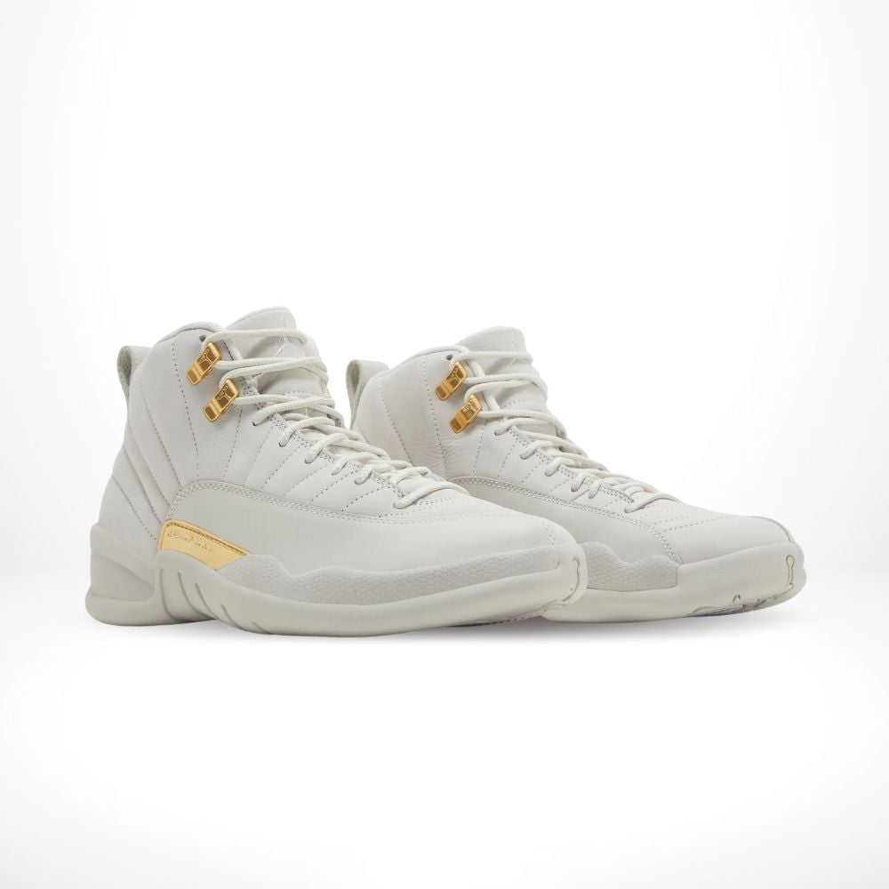 Angled front view of a full pair of Air Jordan 12