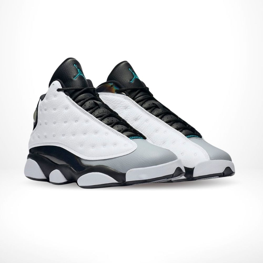 Angled front view of a full pair of Air Jordan 13