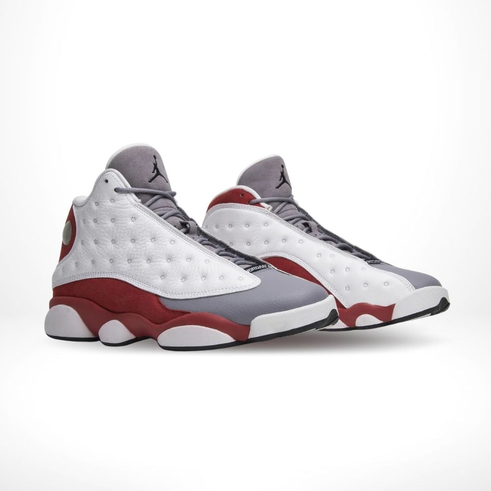 Angled front view of a full pair of Air Jordan 13