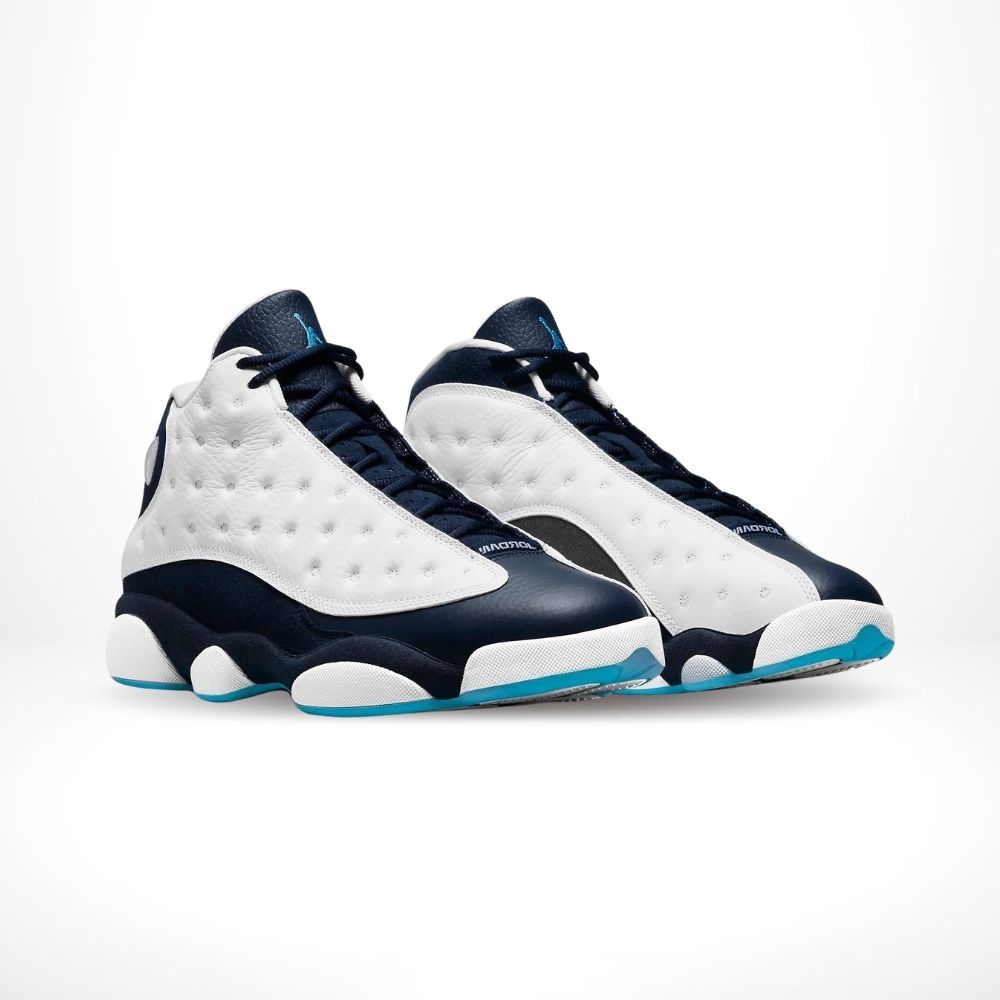Angled front view of a full pair of Air Jordan 13