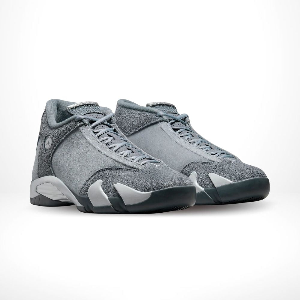 Angled front view of a full pair of Air Jordan 14