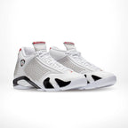 Angled front view of a full pair of Air Jordan 14