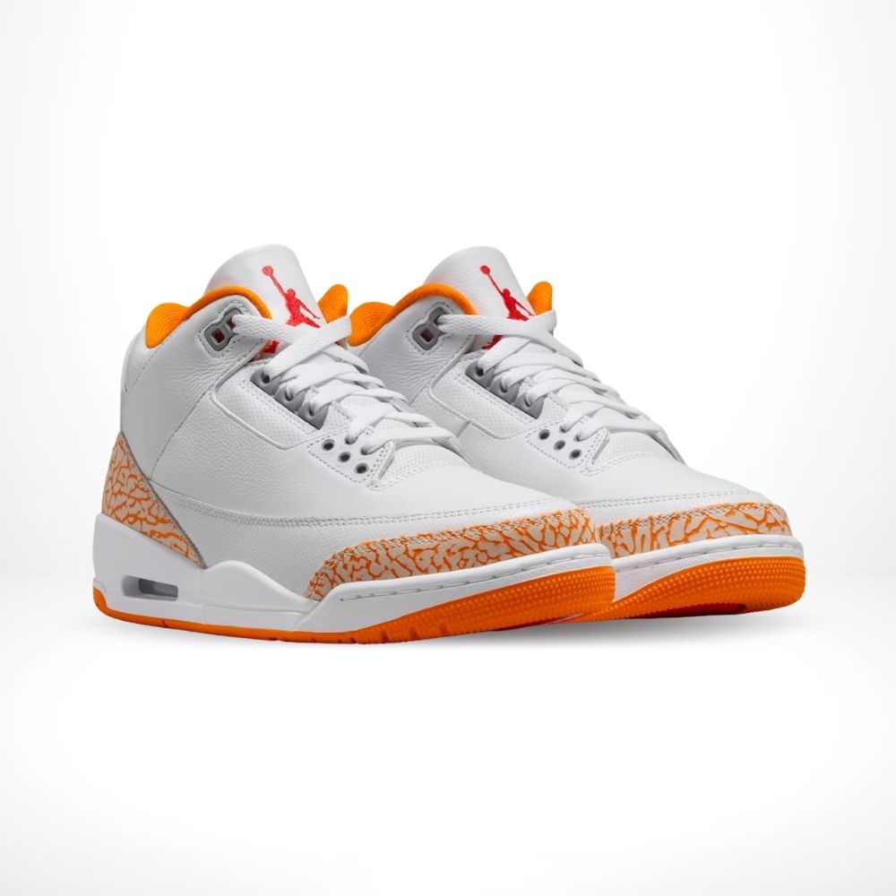 Angled front view of a full pair of Air Jordan 4