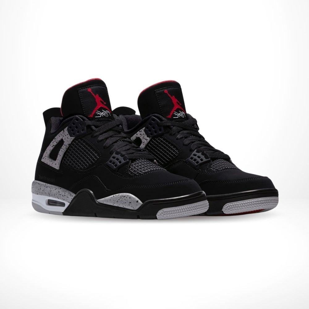 Angled front view of a full pair of Air Jordan 4