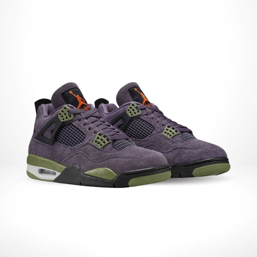 Angled front view of a full pair of Air Jordan 4
