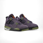 Angled front view of a full pair of Air Jordan 4