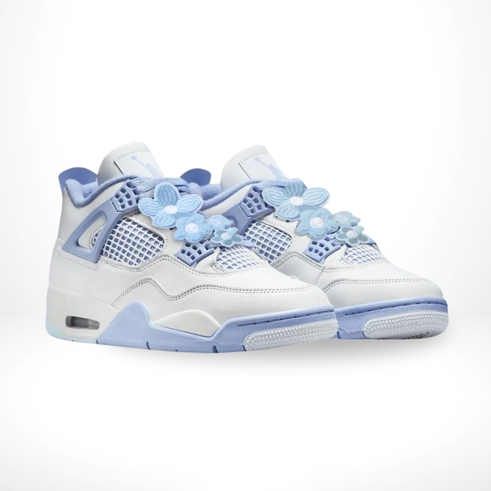 Angled front view of a full pair of Air Jordan 4