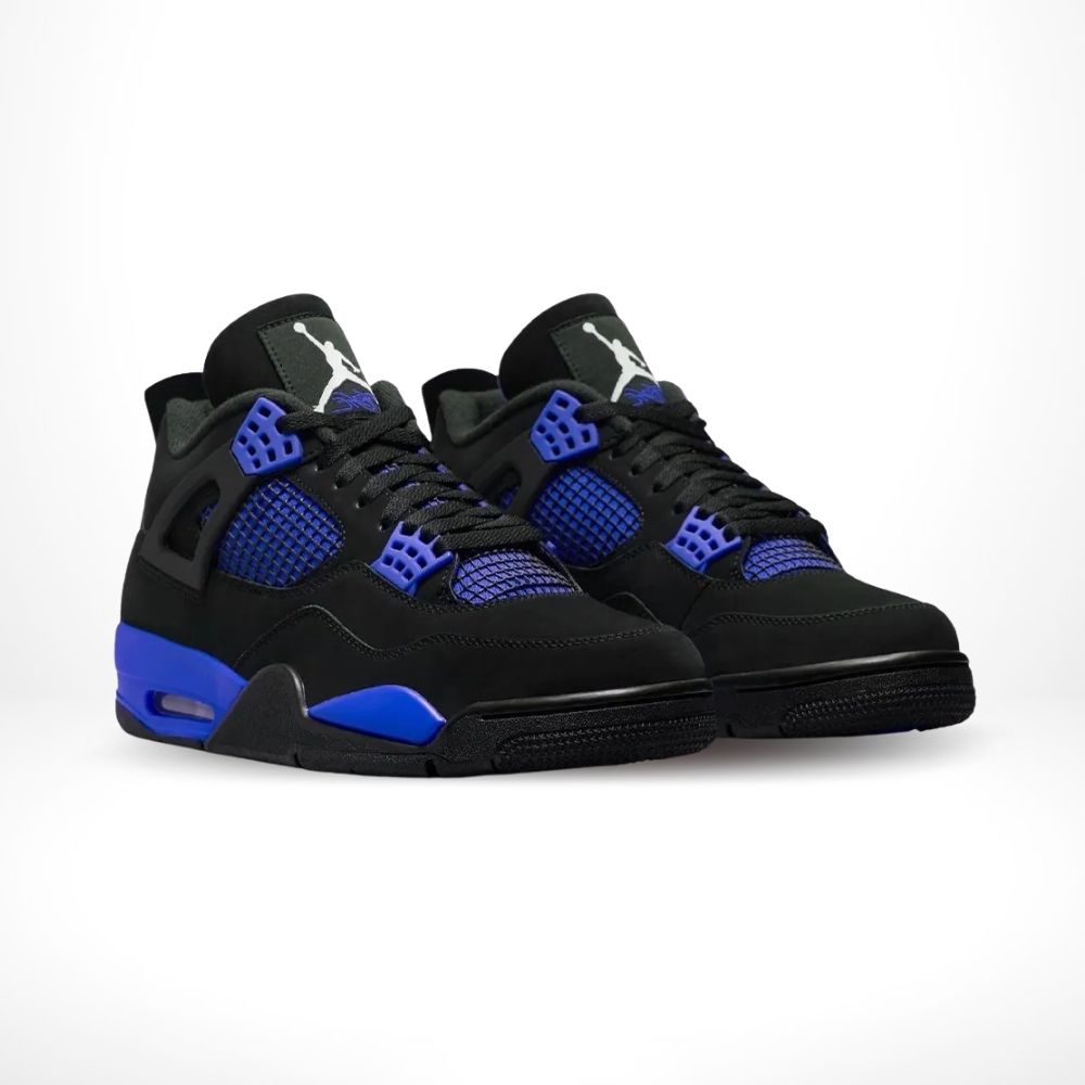 Angled front view of a full pair of Air Jordan 4