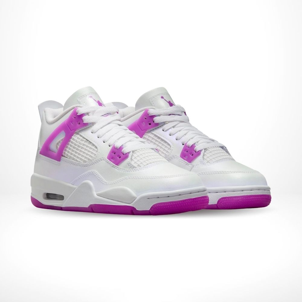 Angled front view of a full pair of Air Jordan 4