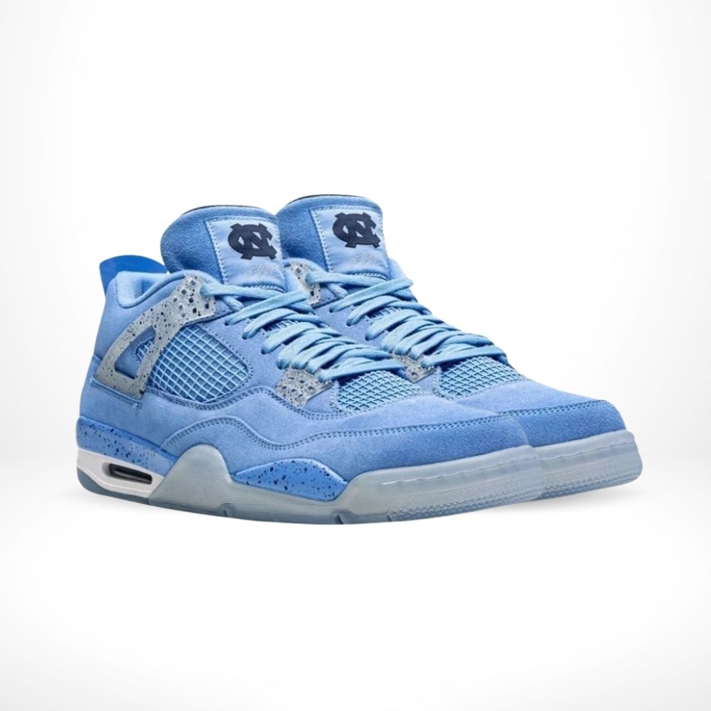 Angled front view of a full pair of Air Jordan 4