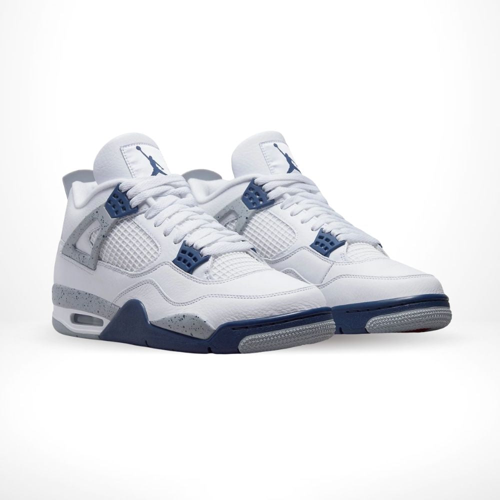 Angled front view of a full pair of Air Jordan 4
