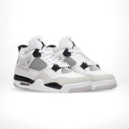 Angled front view of a full pair of Air Jordan 4