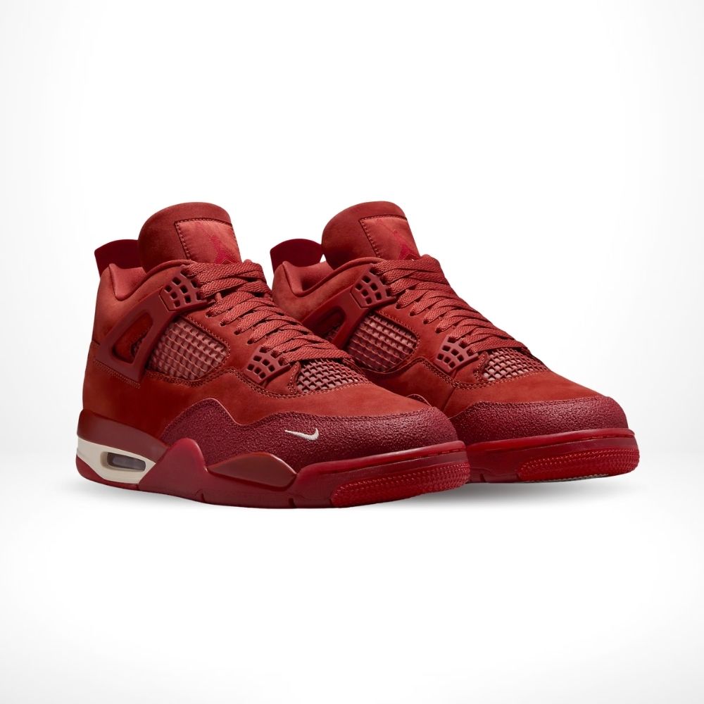 Angled front view of a full pair of Air Jordan 4