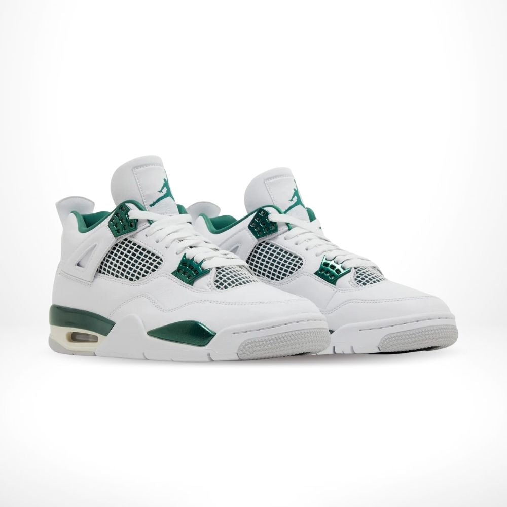 Angled front view of a full pair of Air Jordan 4