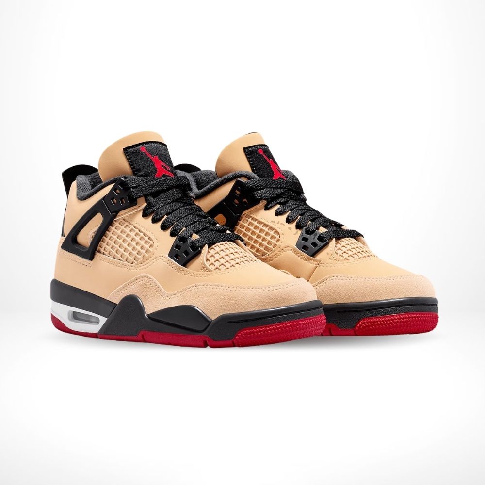 Angled front view of a full pair of Air Jordan 4