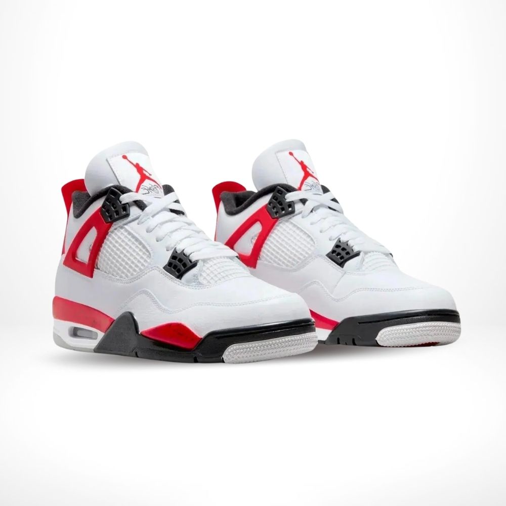Angled front view of a full pair of Air Jordan 4