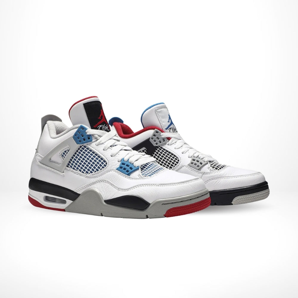 Angled front view of a full pair of Air Jordan 4