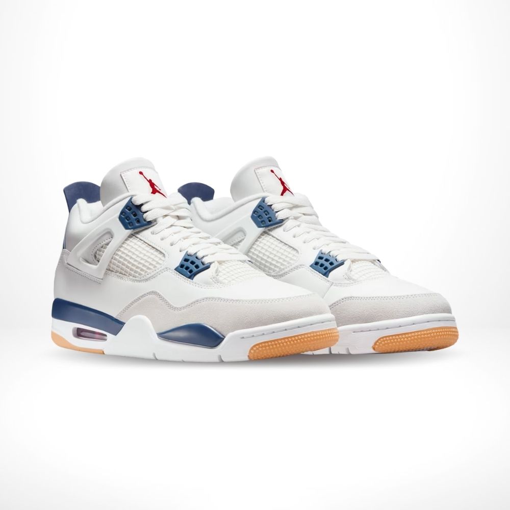 Angled front view of a full pair of Air Jordan 4