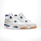 Angled front view of a full pair of Air Jordan 4
