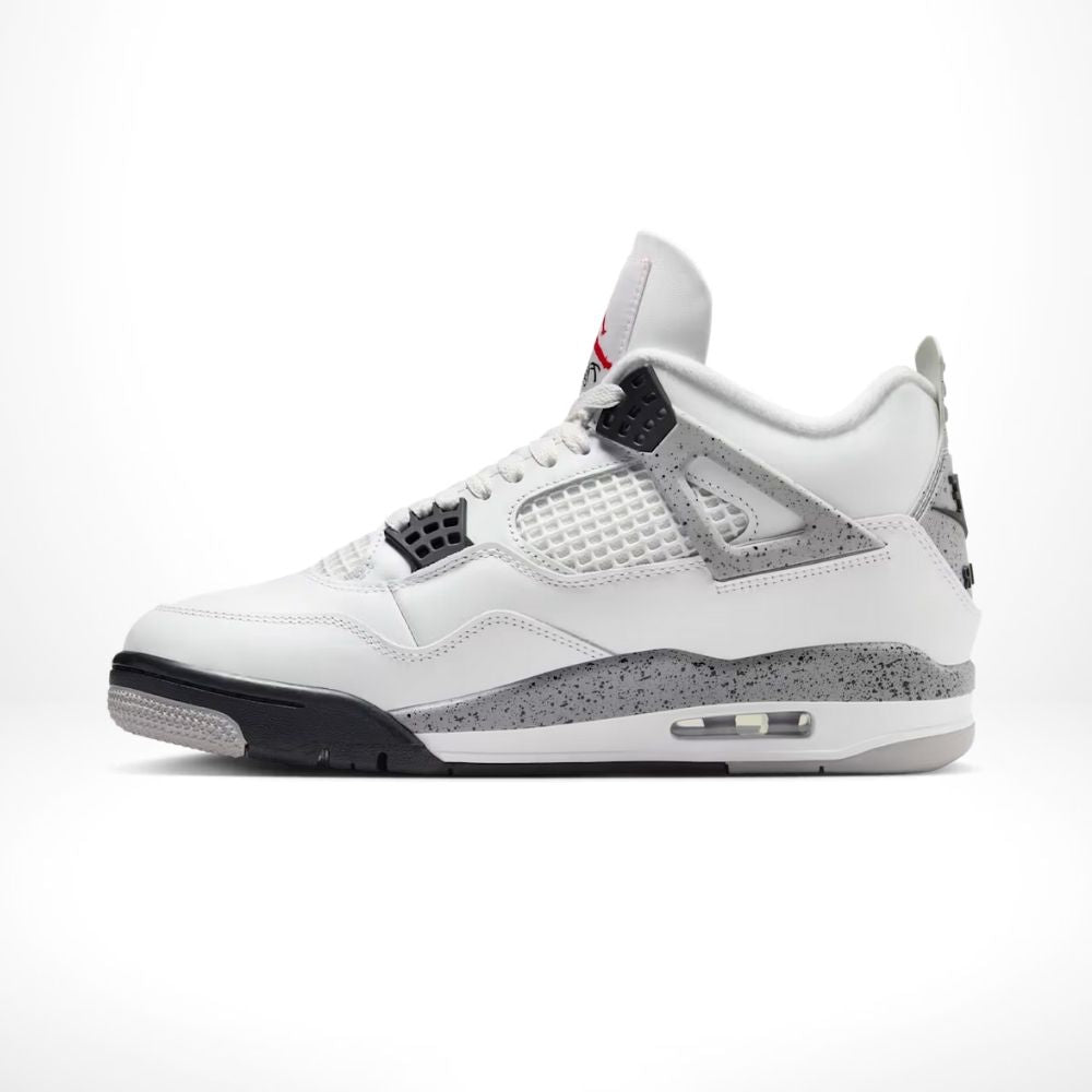 Medial side view of the Air Jordan 4 White Cement 2025