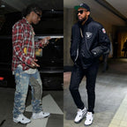 Style inspiration featuring two men wearing the Air Jordan 4 White Cement 2025