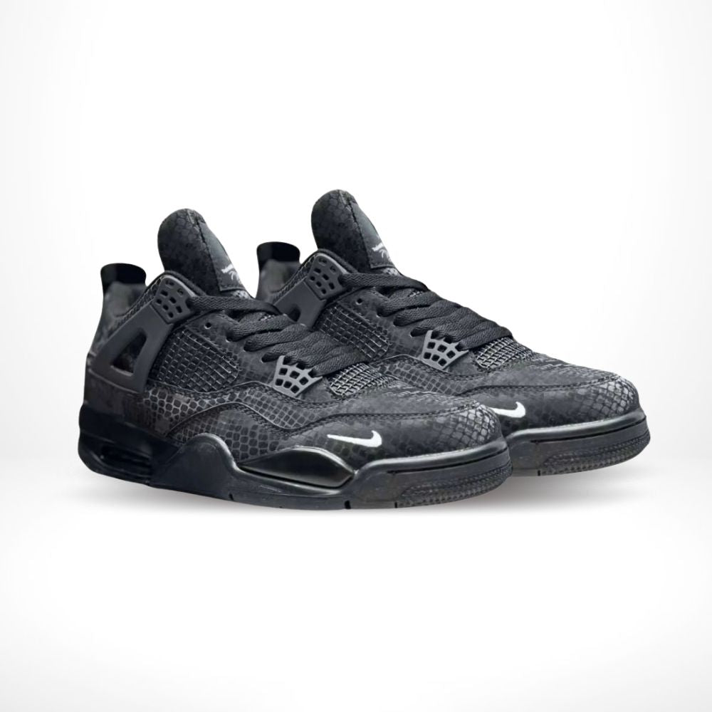 Angled front view of a full pair of Air Jordan 4