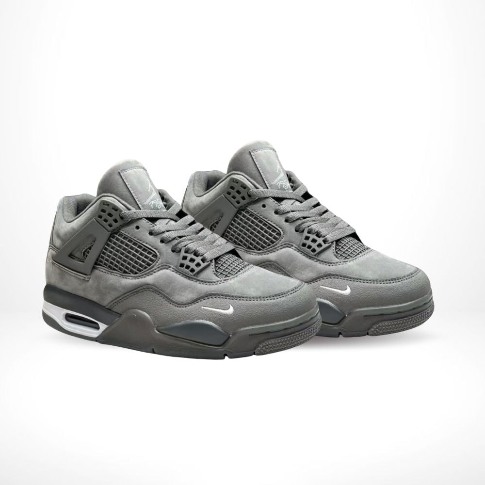 Angled front view of a full pair of Air Jordan 4