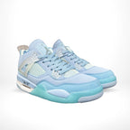 Angled front view of a full pair of Air Jordan 4