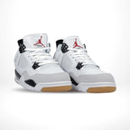Angled front view of a full pair of Air Jordan 4