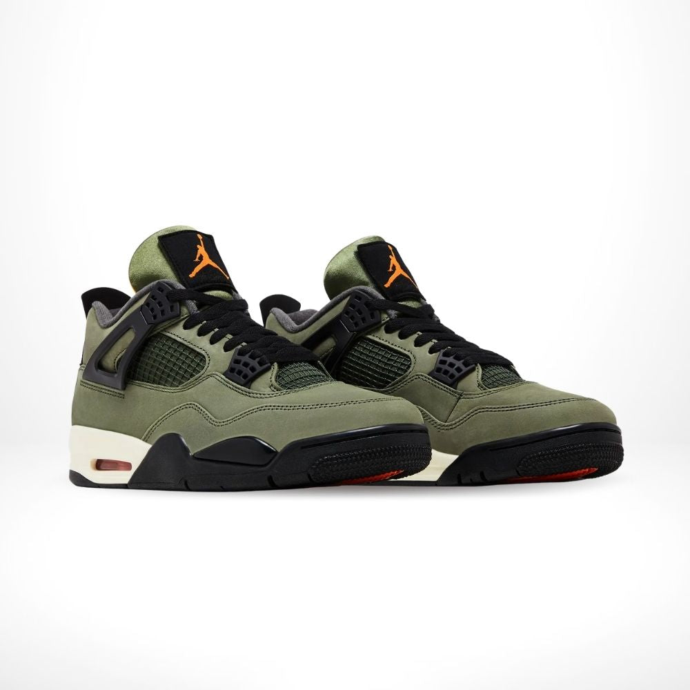 Angled front view of a full pair of Air Jordan 4