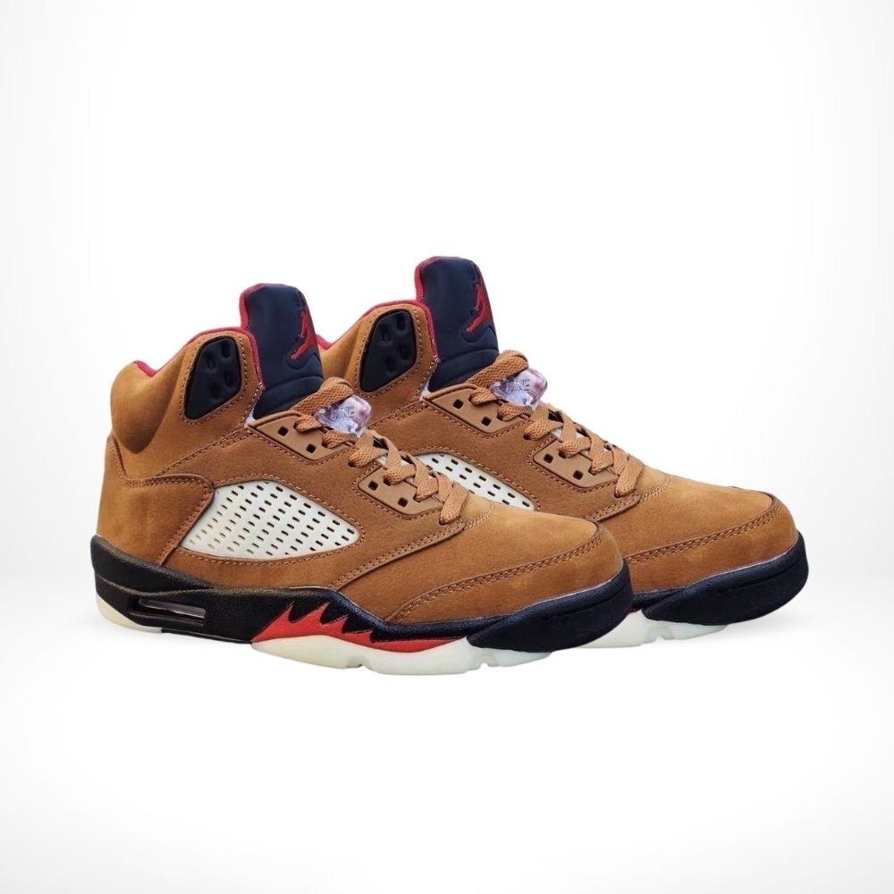 Angled front view of a full pair of Air Jordan 5