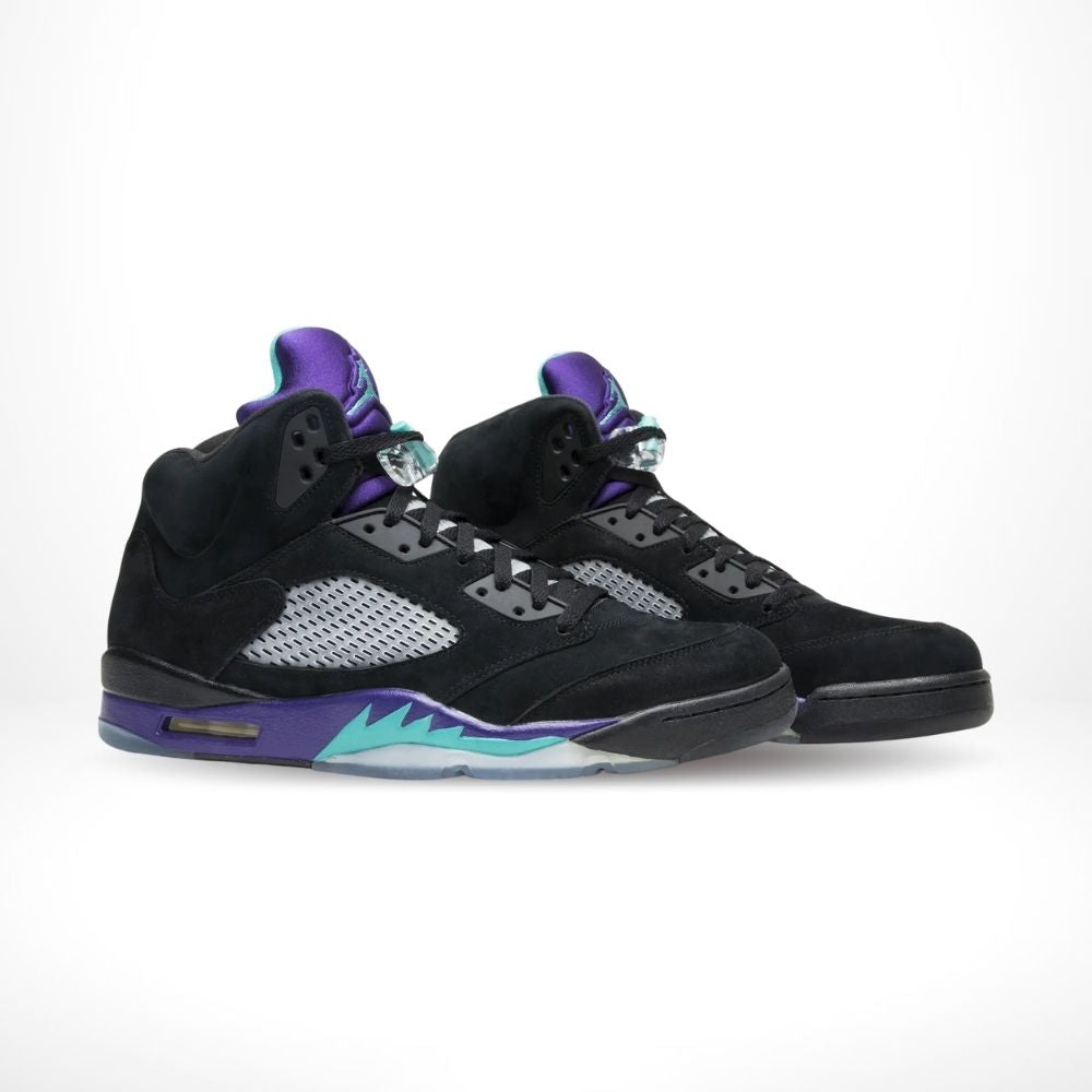 Angled front view of a full pair of Air Jordan 5
