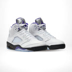 Angled front view of a full pair of Air Jordan 5