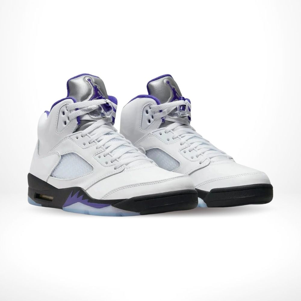Angled front view of a full pair of Air Jordan 5