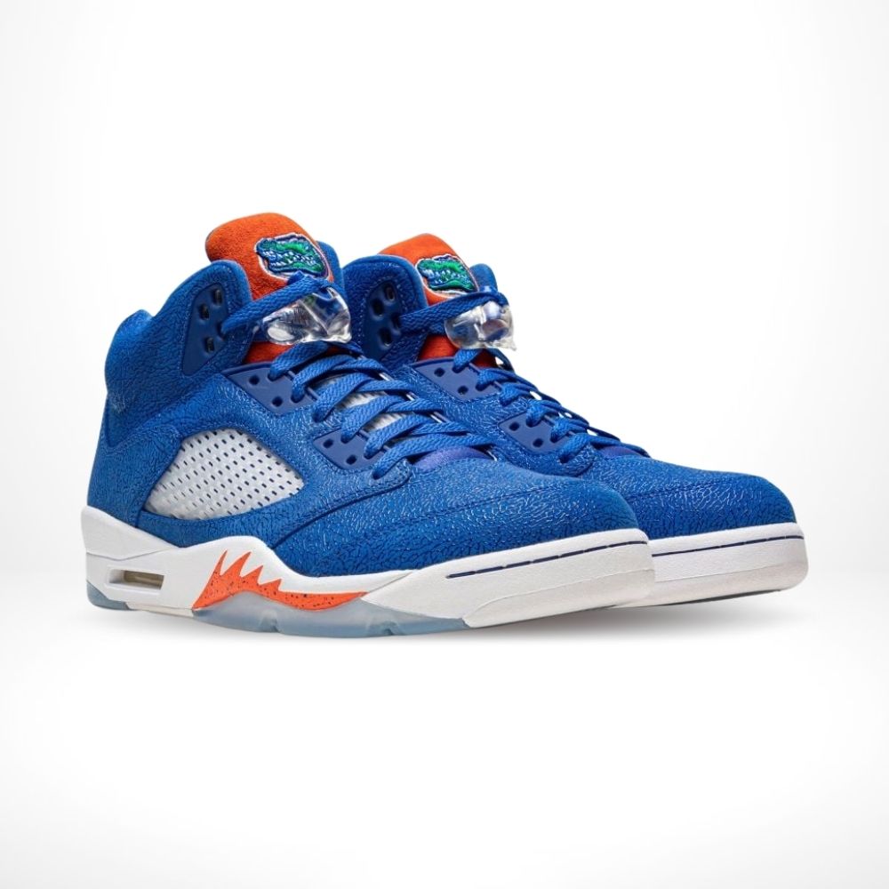 Angled front view of a full pair of Air Jordan 5