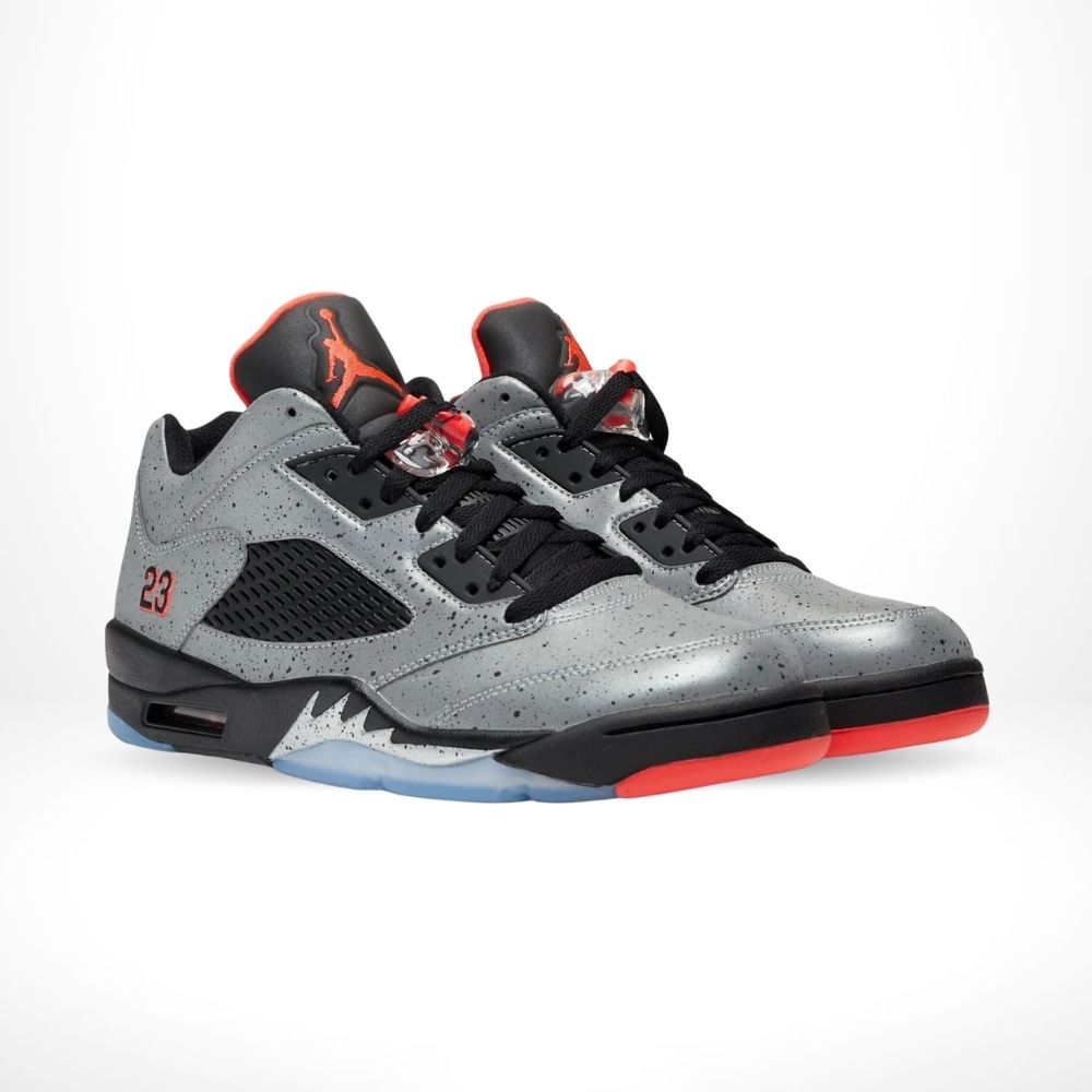 Angled front view of a full pair of Air Jordan 5