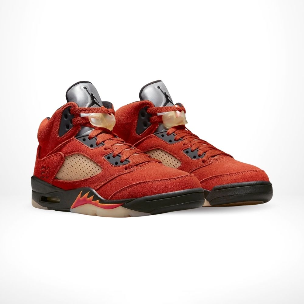 Angled front view of a full pair of Air Jordan 5