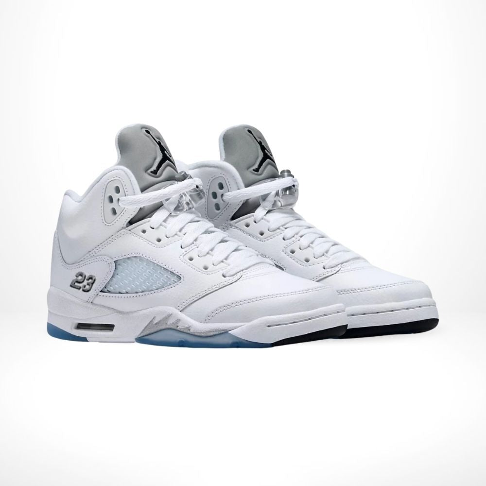 Angled front view of a full pair of Air Jordan 5