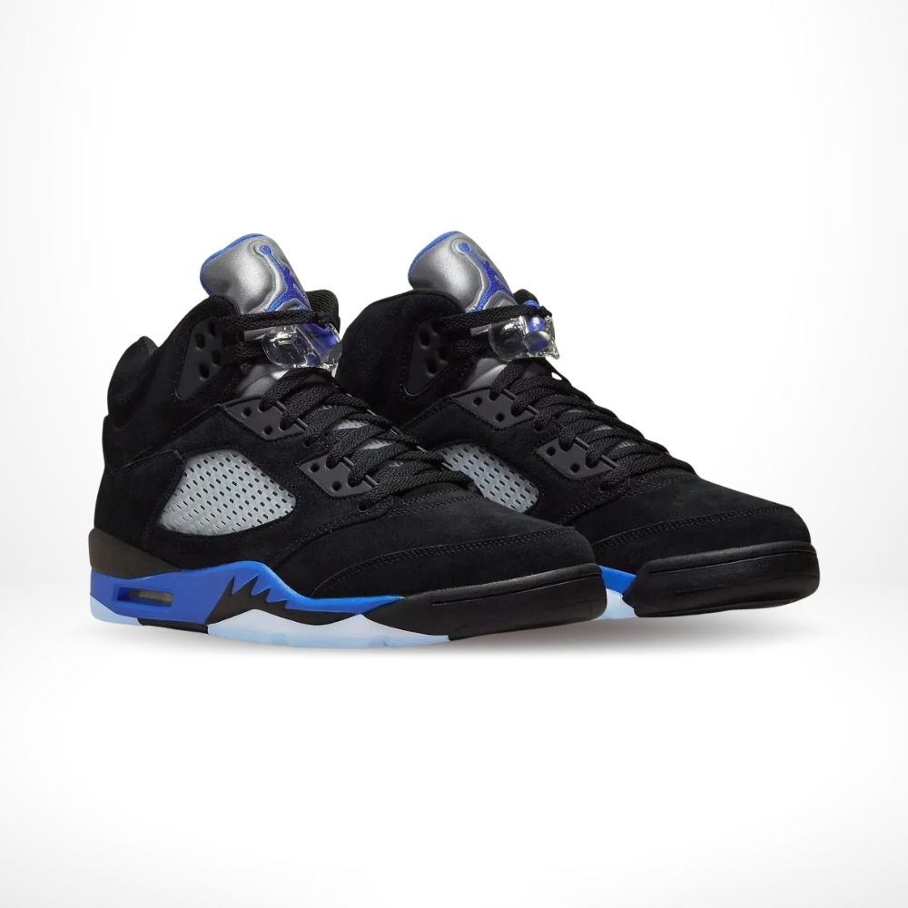 Angled front view of a full pair of Air Jordan 5