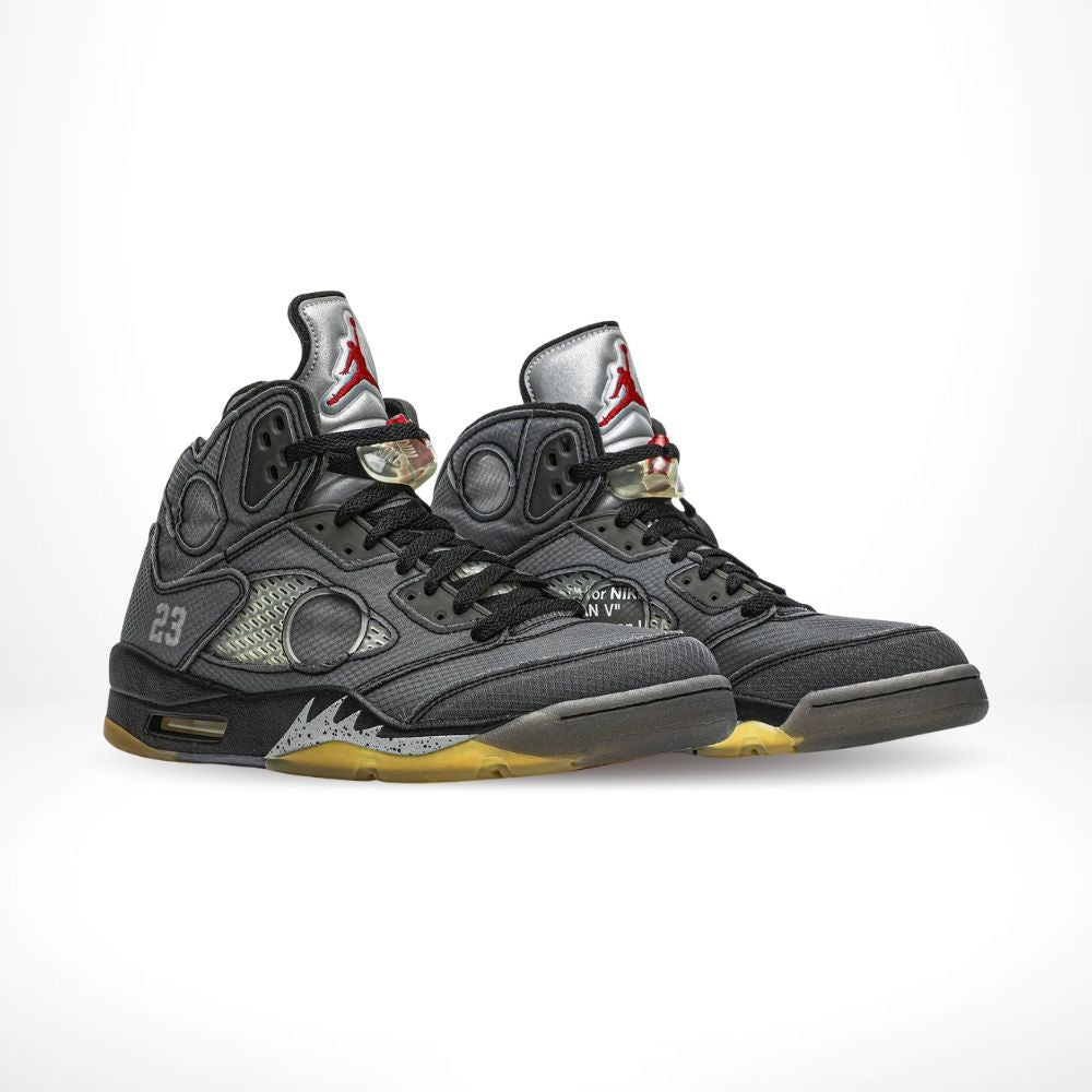 Angled front view of a full pair of Air Jordan 5