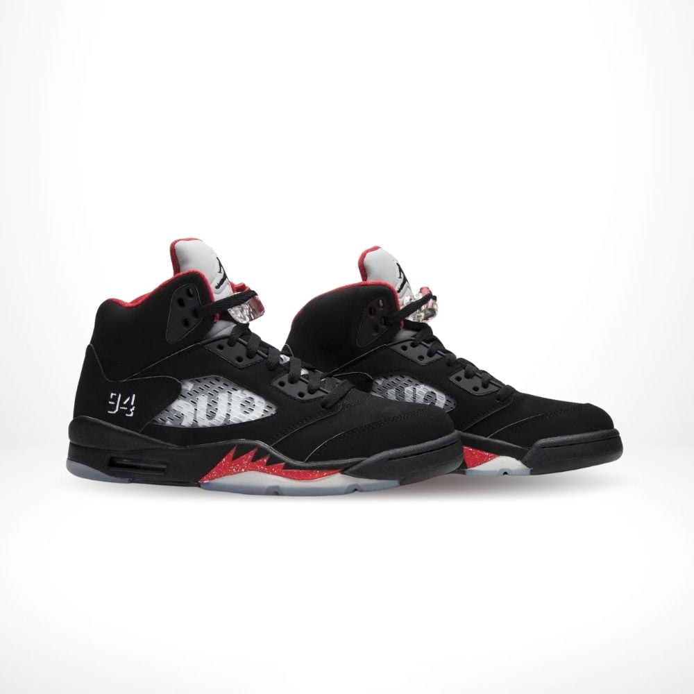 Angled front view of a full pair of Air Jordan 5