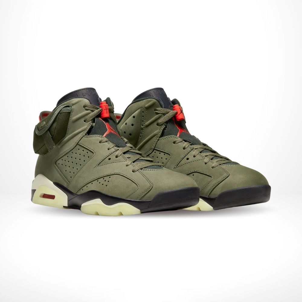 Angled front view of a full pair of Air Jordan 6