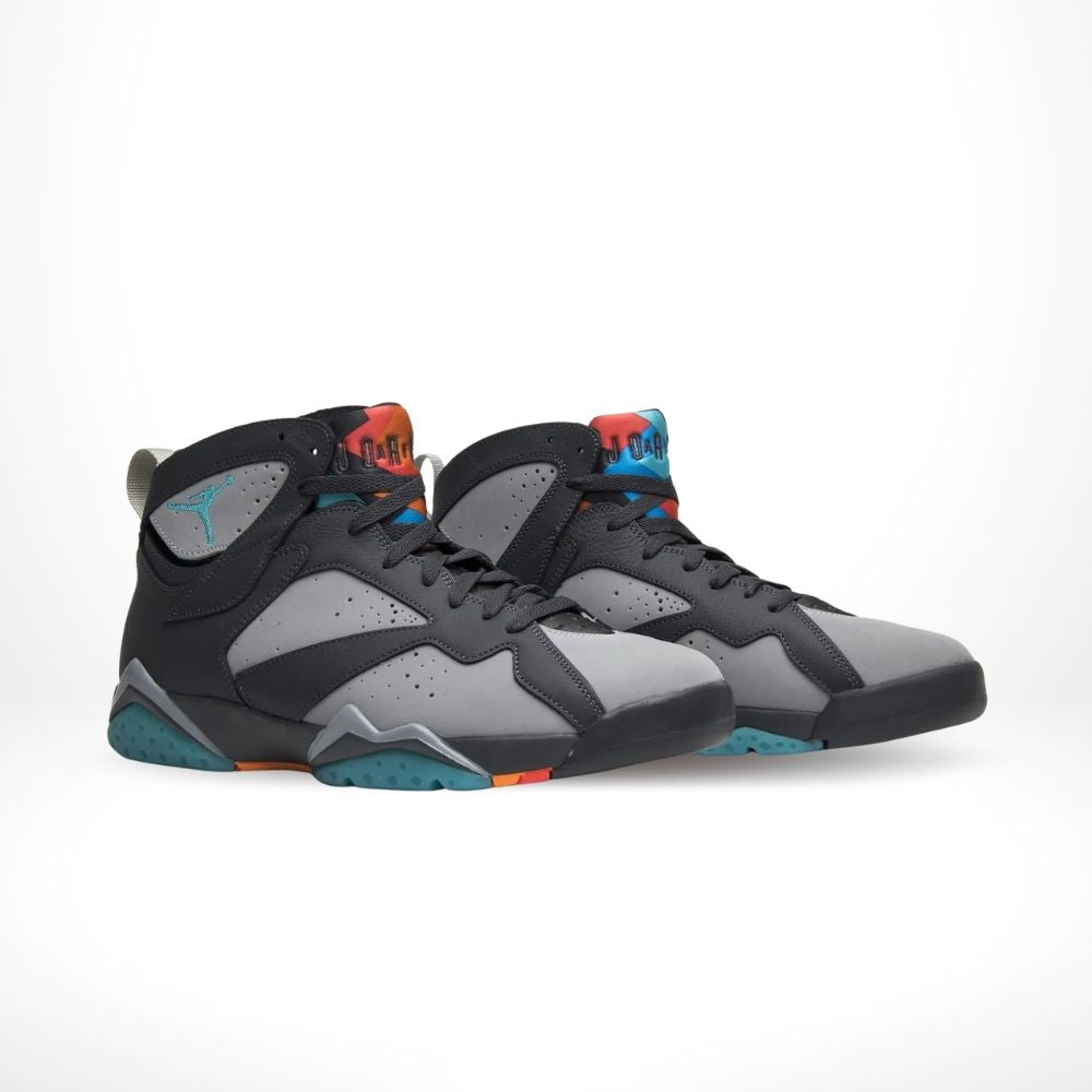 Angled front view of a full pair of Air Jordan 7