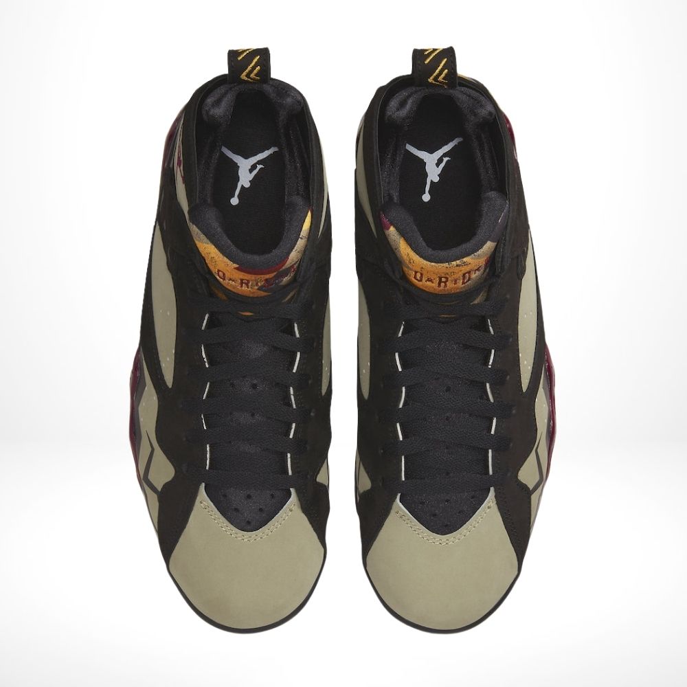 Angled front view of a full pair of Air Jordan 7