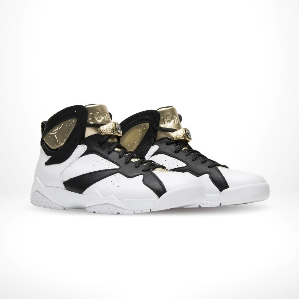 Angled front view of a full pair of Air Jordan 7